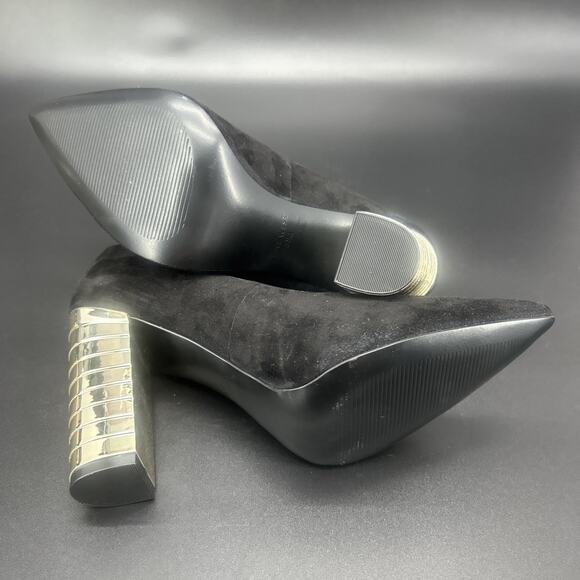 Nine West Zealand Womens 8.5M Black Suede Pointed Toe Dress Pumps Chrome Stacked - Picture 7 of 9